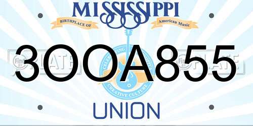 3OOA855 Mississippi License Plate