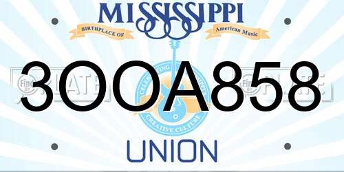 3OOA858 Mississippi License Plate