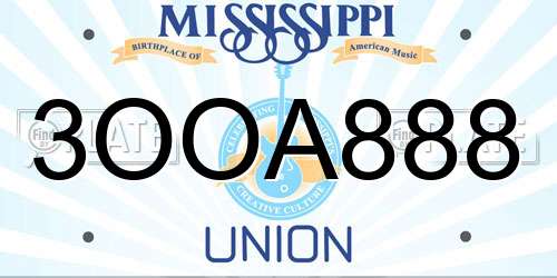 3OOA888 Mississippi License Plate