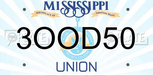3OOD50 Mississippi License Plate