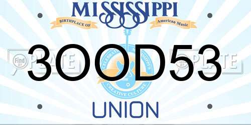 3OOD53 Mississippi License Plate