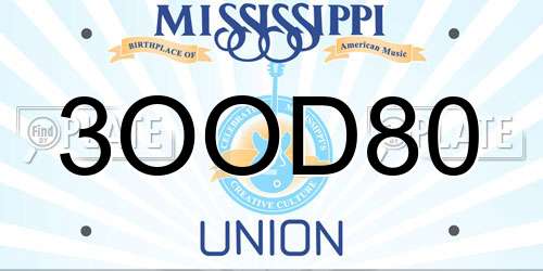 3OOD80 Mississippi License Plate