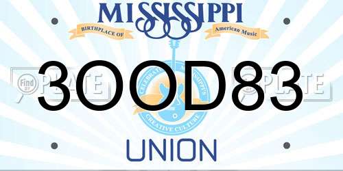 3OOD83 Mississippi License Plate