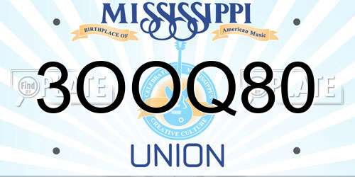 3OOQ80 Mississippi License Plate
