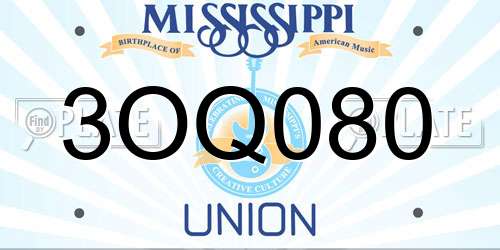 3OQ080 Mississippi License Plate