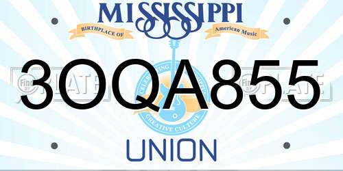 3OQA855 Mississippi License Plate