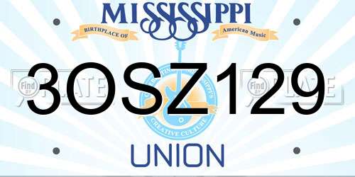 3OSZ129 Mississippi License Plate