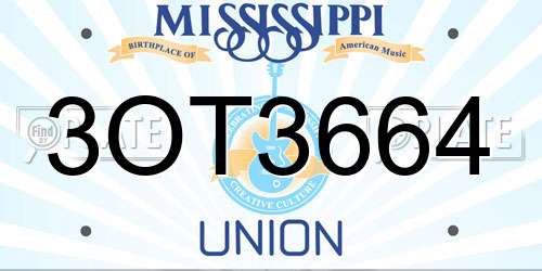 3OT3664 Mississippi License Plate