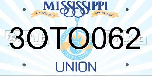 3OTO062 Mississippi License Plate