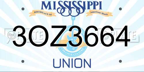 3OZ3664 Mississippi License Plate