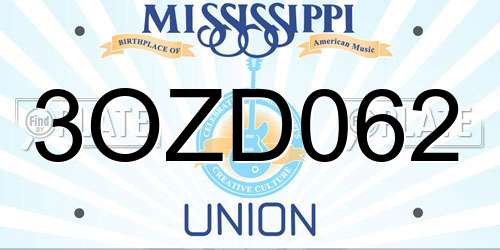 3OZD062 Mississippi License Plate