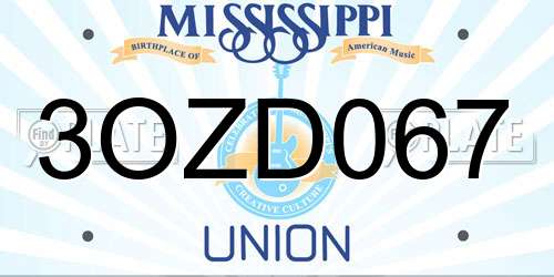 3OZD067 Mississippi License Plate