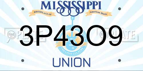 3P43O9 Mississippi License Plate