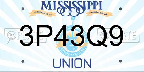 3P43Q9 Mississippi License Plate