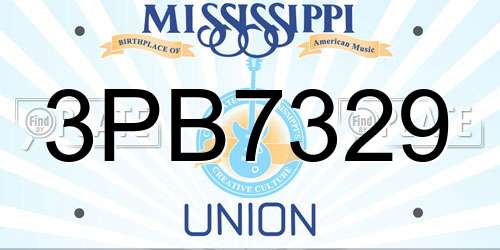 3PB7329 Mississippi License Plate