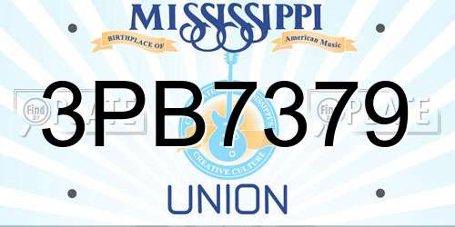 3PB7379 Mississippi License Plate