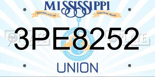 3PE8252 Mississippi License Plate
