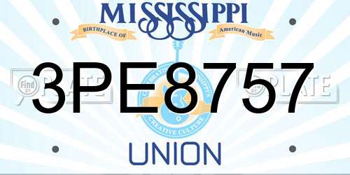 3PE8757 Mississippi License Plate