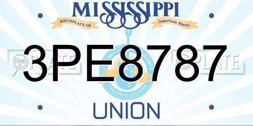 3PE8787 Mississippi License Plate