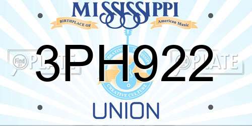 3PH922 Mississippi License Plate
