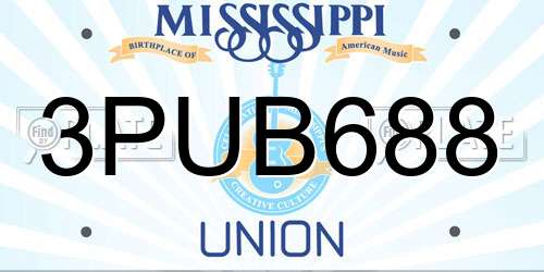 3PUB688 Mississippi License Plate