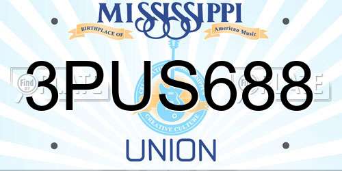 3PUS688 Mississippi License Plate