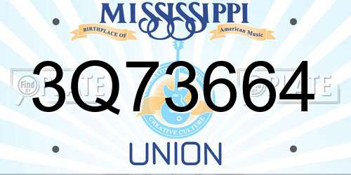 3Q73664 Mississippi License Plate