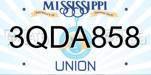 3QDA858 Mississippi License Plate