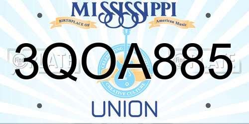 3QOA885 Mississippi License Plate