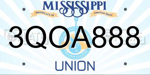 3QOA888 Mississippi License Plate