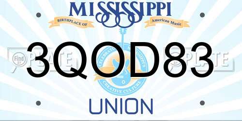 3QOD83 Mississippi License Plate