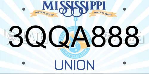 3QQA888 Mississippi License Plate