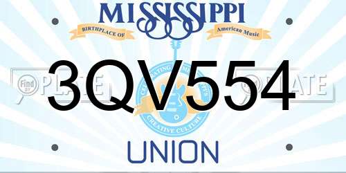 3QV554 Mississippi License Plate