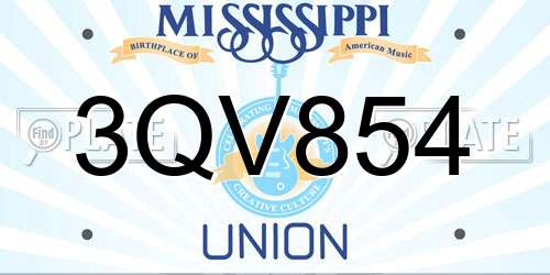 3QV854 Mississippi License Plate