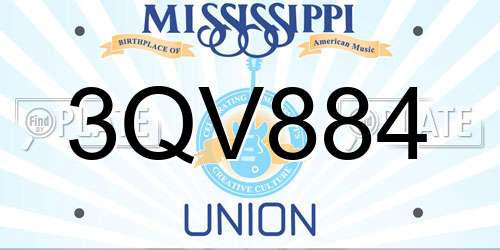 3QV884 Mississippi License Plate