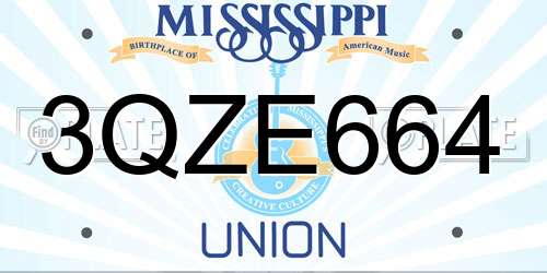3QZE664 Mississippi License Plate