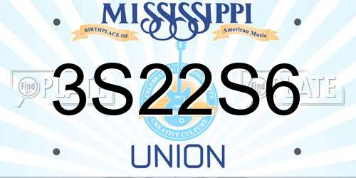 3S22S6 Mississippi License Plate
