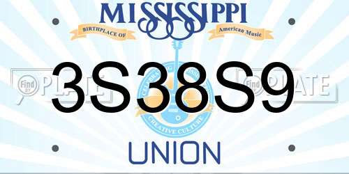 3S38S9 Mississippi License Plate