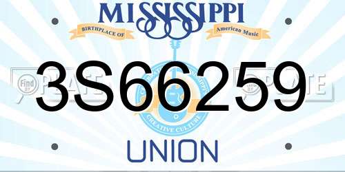 3S66259 Mississippi License Plate