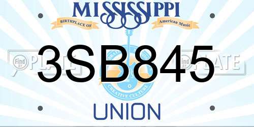 3SB845 Mississippi License Plate