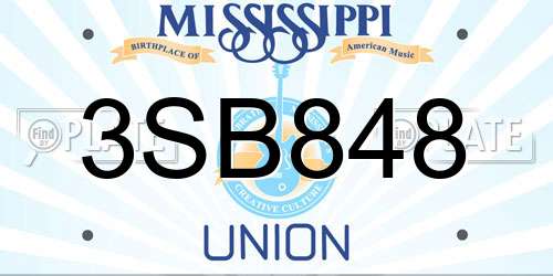 3SB848 Mississippi License Plate