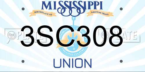 3SC308 Mississippi License Plate