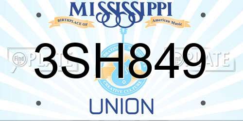 3SH849 Mississippi License Plate