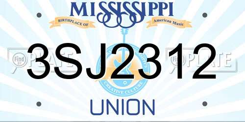 3SJ2312 Mississippi License Plate