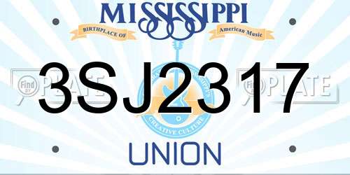 3SJ2317 Mississippi License Plate