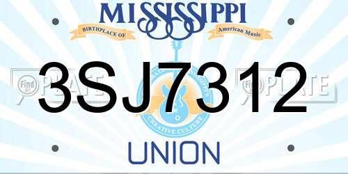 3SJ7312 Mississippi License Plate
