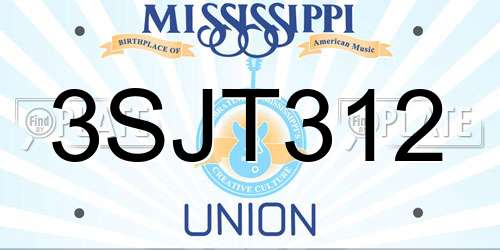 3SJT312 Mississippi License Plate