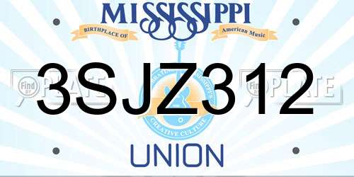 3SJZ312 Mississippi License Plate