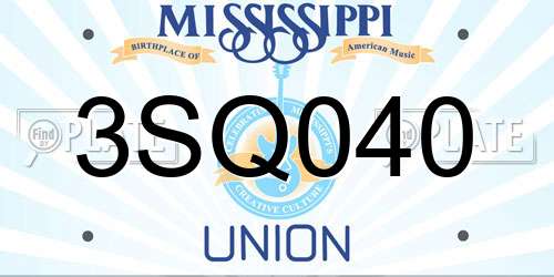 3SQ040 Mississippi License Plate