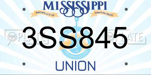3SS845 Mississippi License Plate